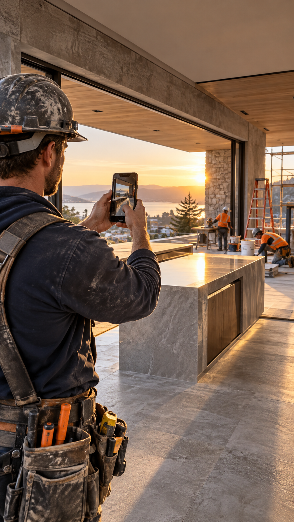 Craftsperson documenting a finished commercial installation
